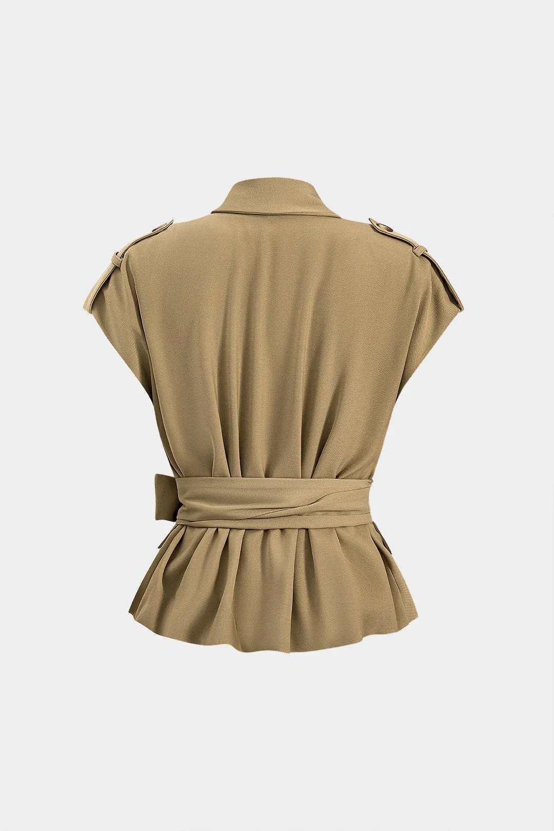 Ruched Belted Tie Front Fake Pocket Notched Lapel Blazer sold by Micas product image thumbnail 2