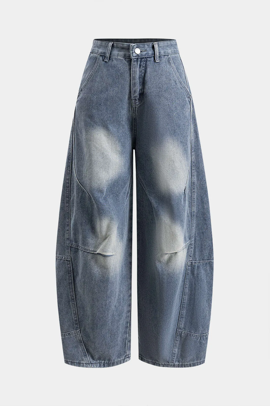 Denim knap lomme bred ben tønde jeans sold by Micas