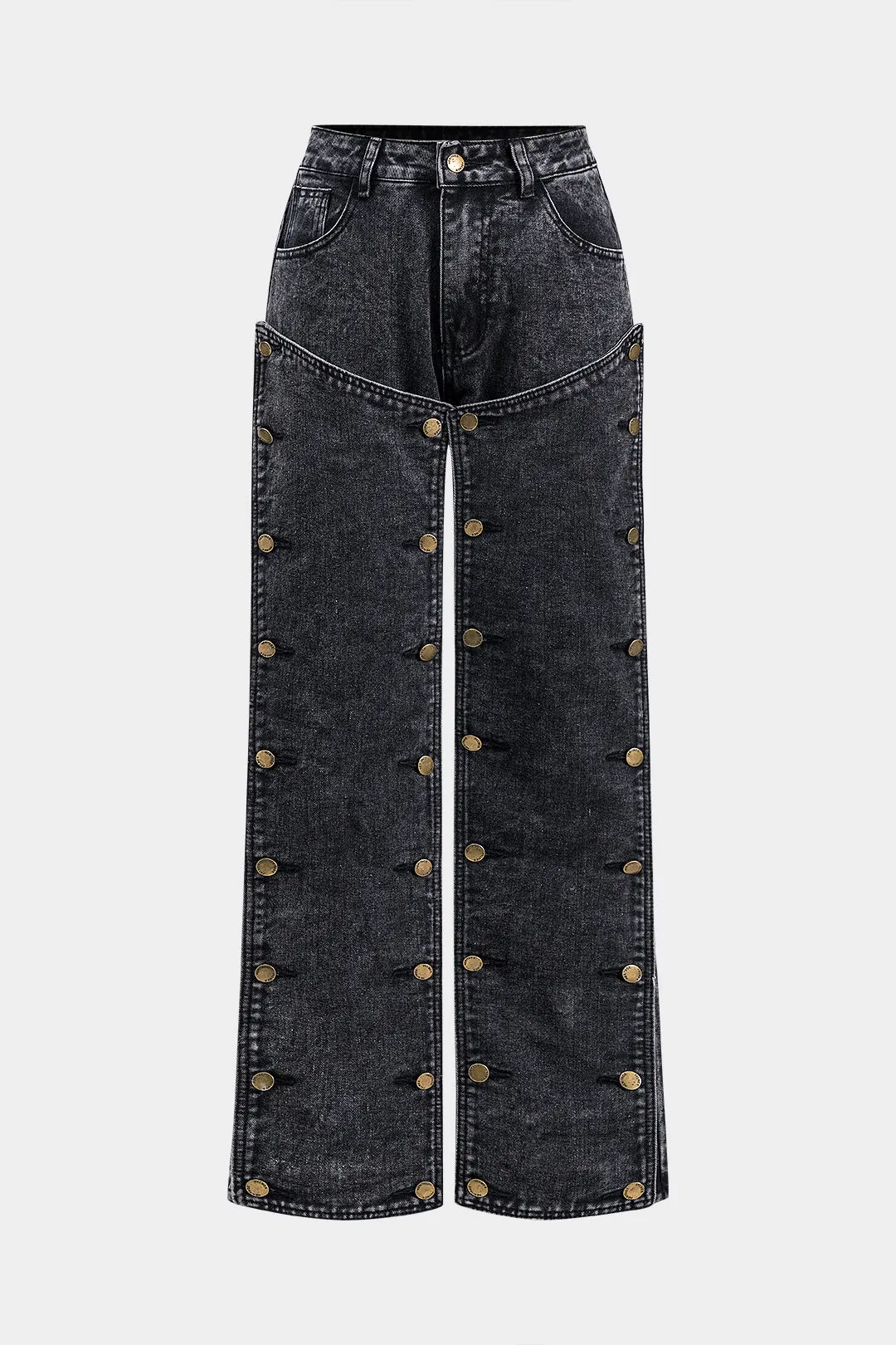 Denim patchwork knap lomme brede ben jeans sold by Micas