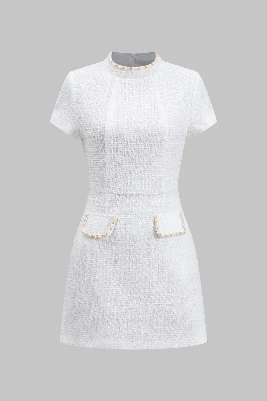 Perle falske lomme lynlås kortærmet mini kjole sold by Micas