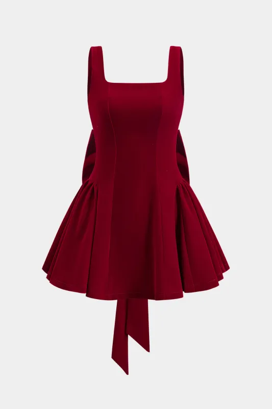 Fløjl plisset bue rygfri lynlås glidning mini kjole sold by Micas