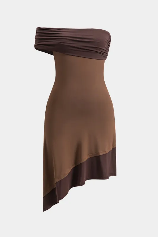 Ruched Patchwork Asymmetry Mini Dress made by Micas