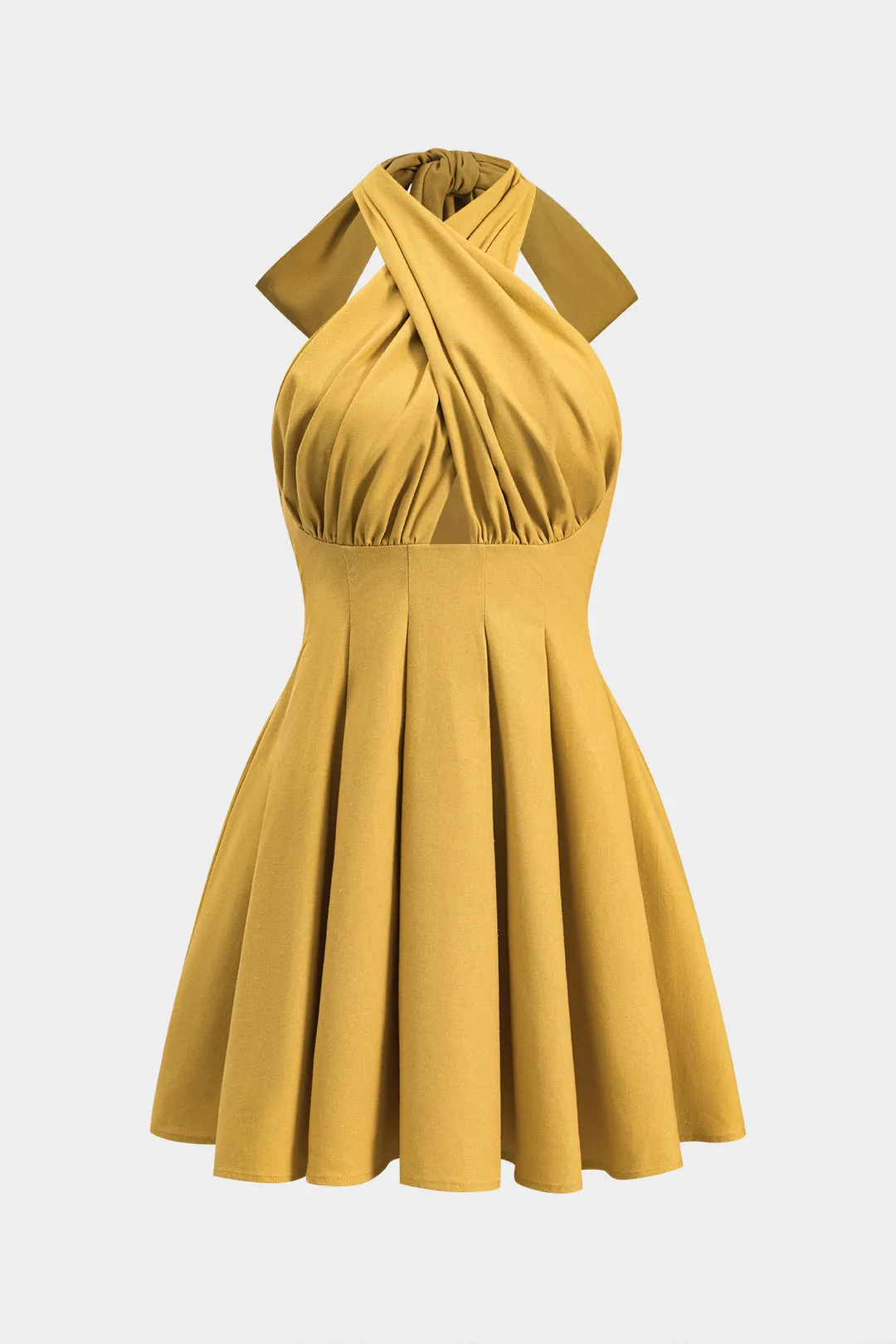 Ruched krydsede lynlås bindet bagløs mini kjole sold by Micas