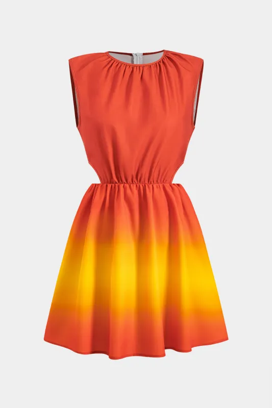 Ombre print ruched udskåret lynlås ærmeløs mini kjole sold by Micas