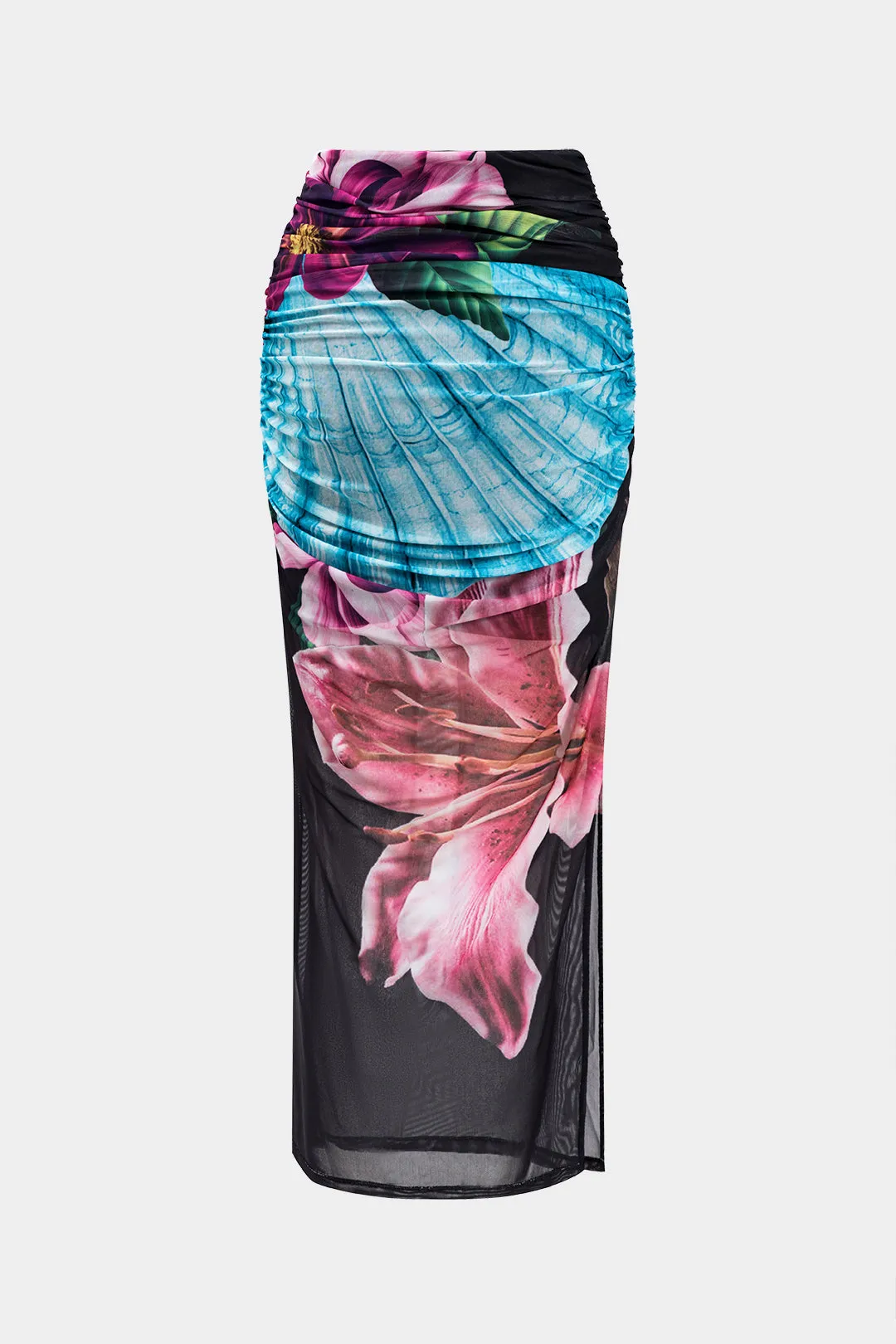 Blomsterprint Mesh Bead Cut Out Top and Ruched Slit nederdel sæt sold by Micas product image thumbnail 5