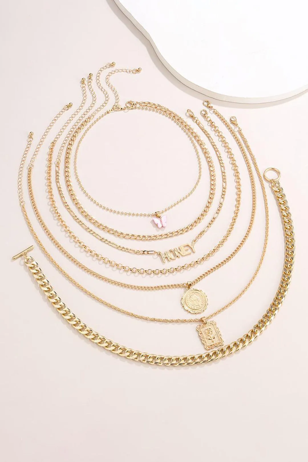 Metal Rose Flower Butterfly Letter Necklace Set sold by Micas product image thumbnail 2