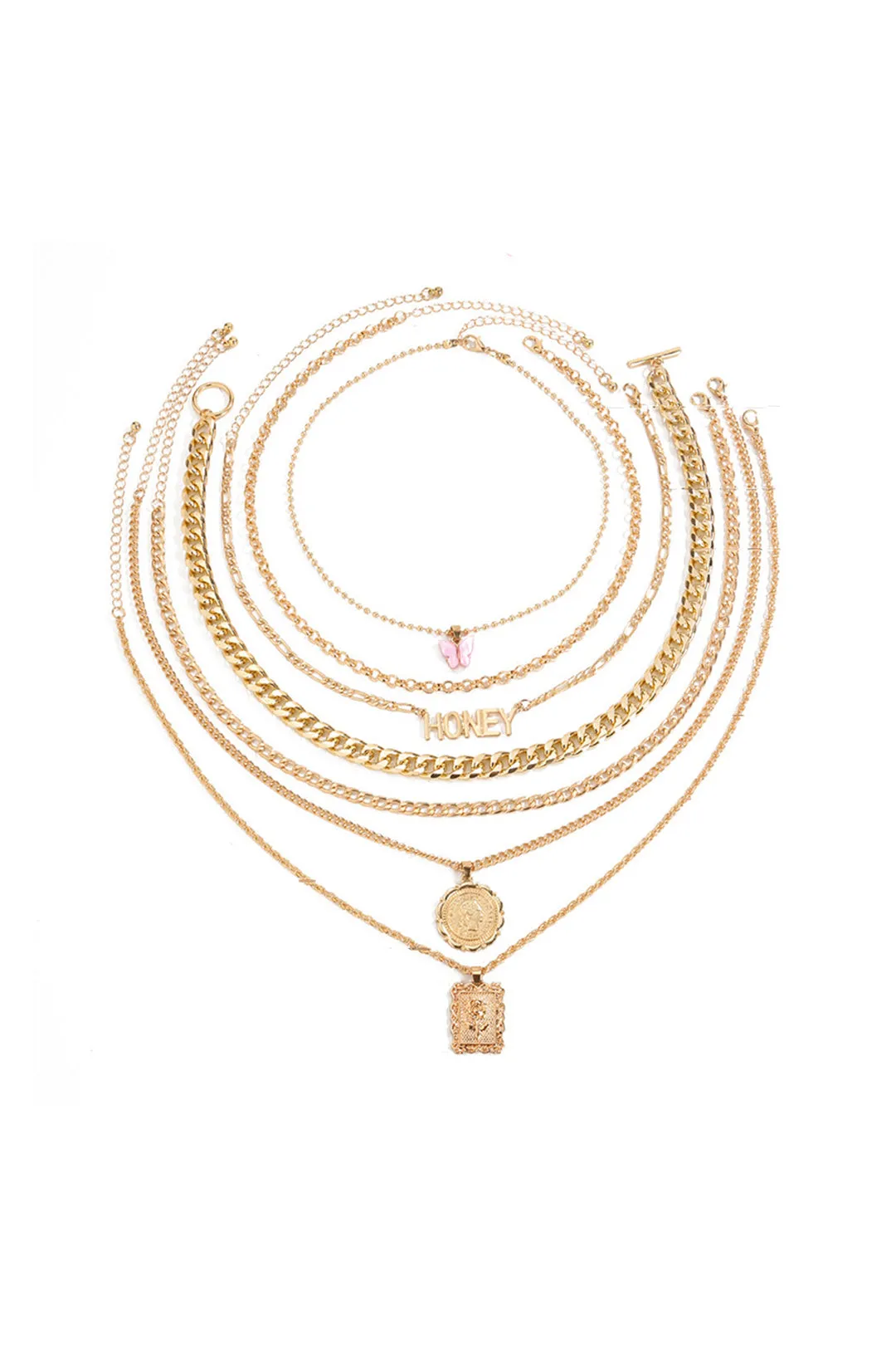 Metal Rose Flower Butterfly Letter Necklace Set sold by Micas product image thumbnail 3