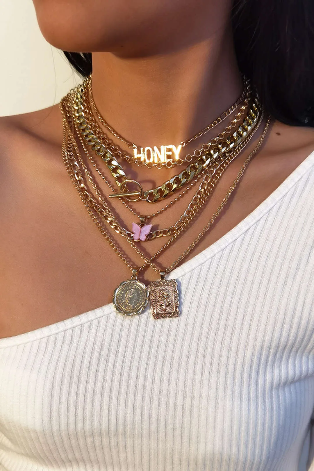 Metal Rose Flower Butterfly Letter Necklace Set sold by Micas