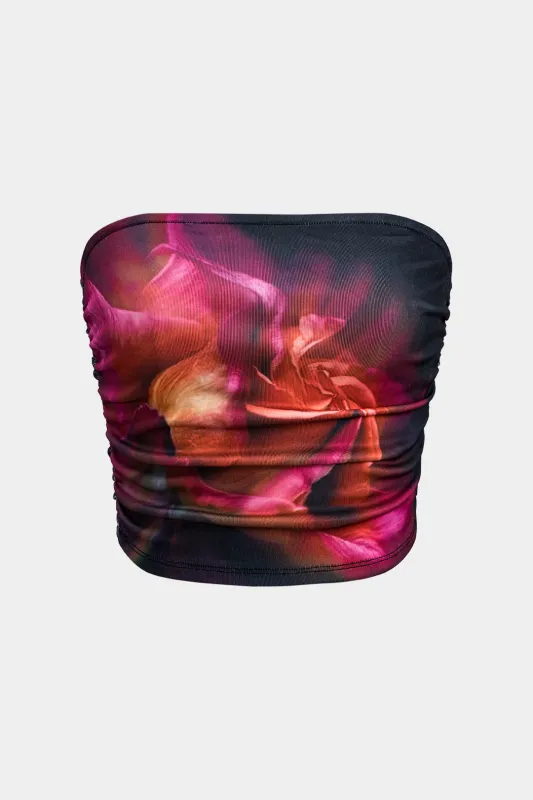 Abstrakt blomsterprint Ruched Tube Top sold by Micas