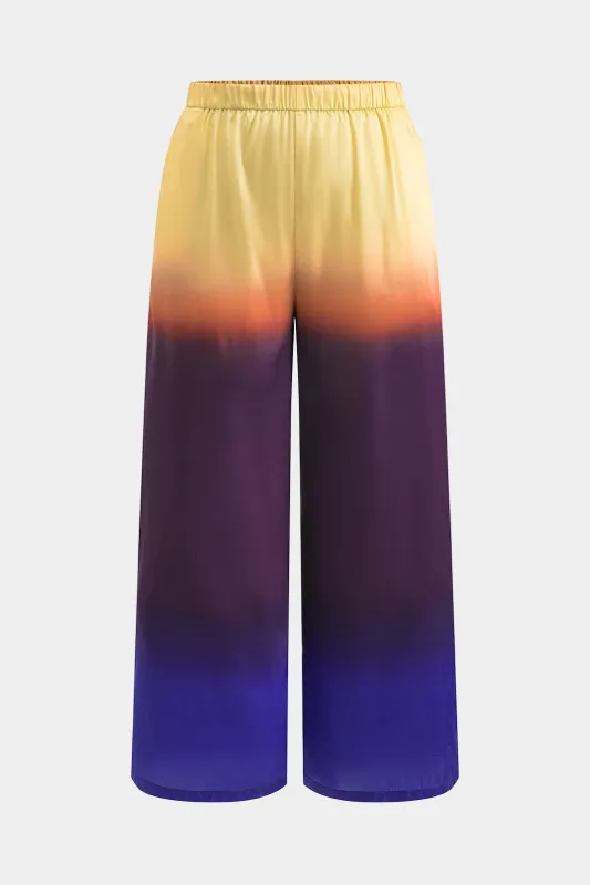 Plus størrelse ombre print satin brede ben bukser sold by Micas