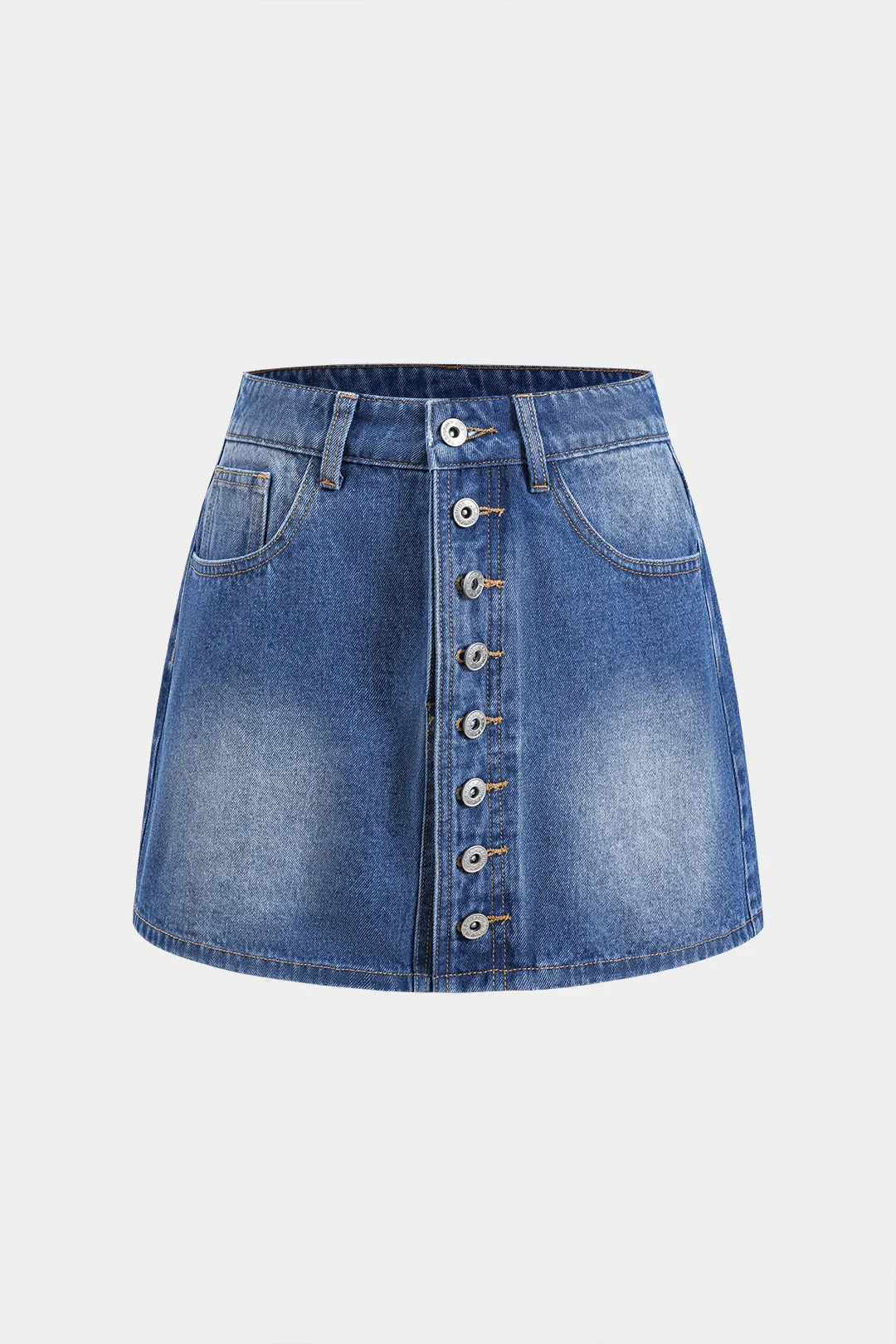 Denim knaplomme nederdel sold by Micas