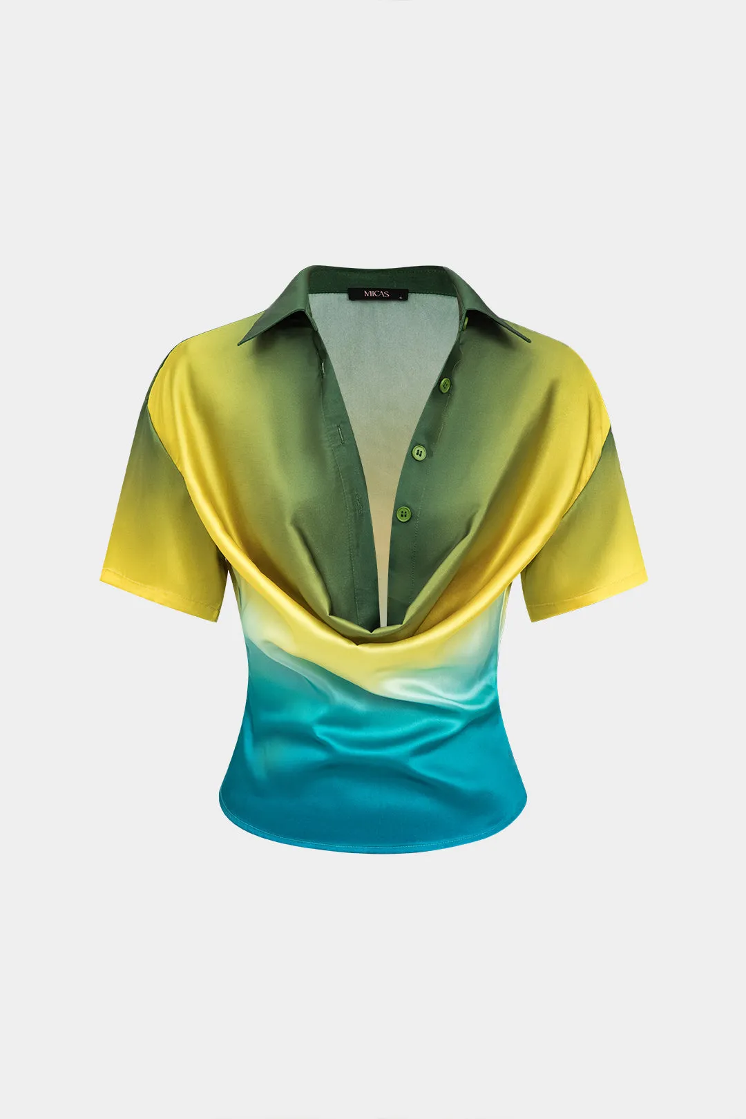 Ombre print satin cowl hals kortærmet skjorte sold by Micas