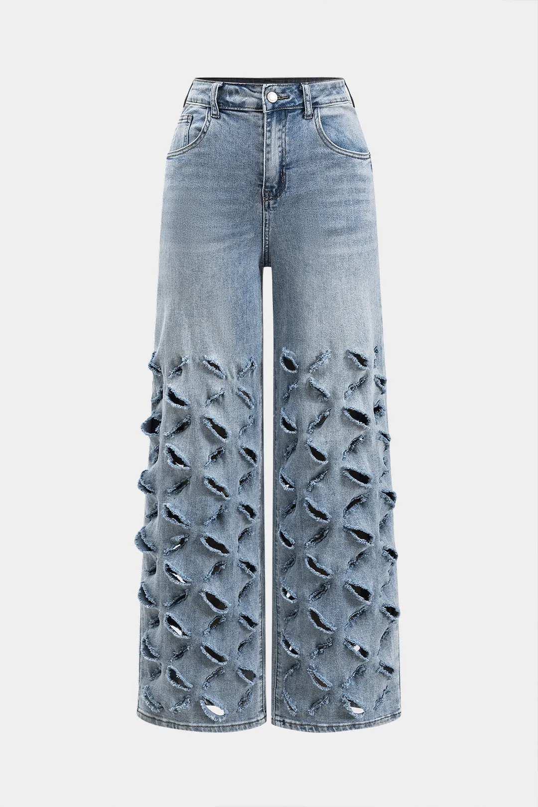 Rippet udskåret knaplomme brede ben jeans sold by Micas