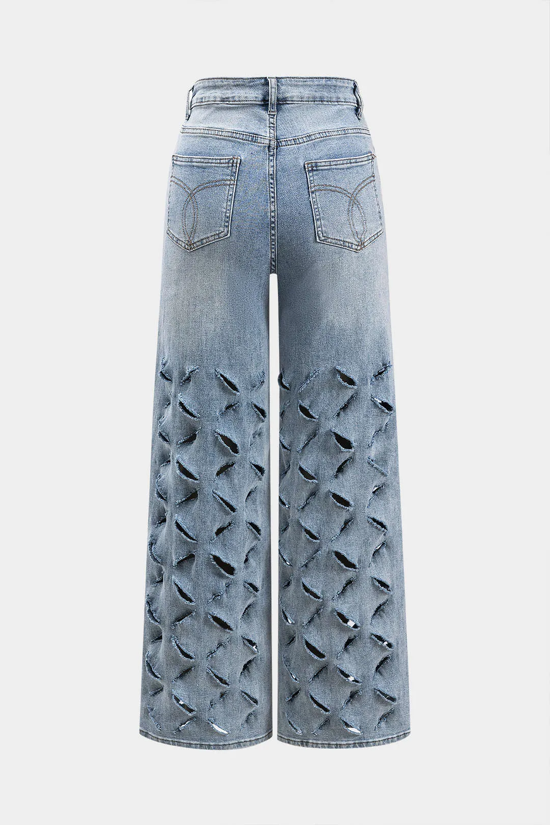 Rippet udskåret knaplomme brede ben jeans sold by Micas product image thumbnail 2