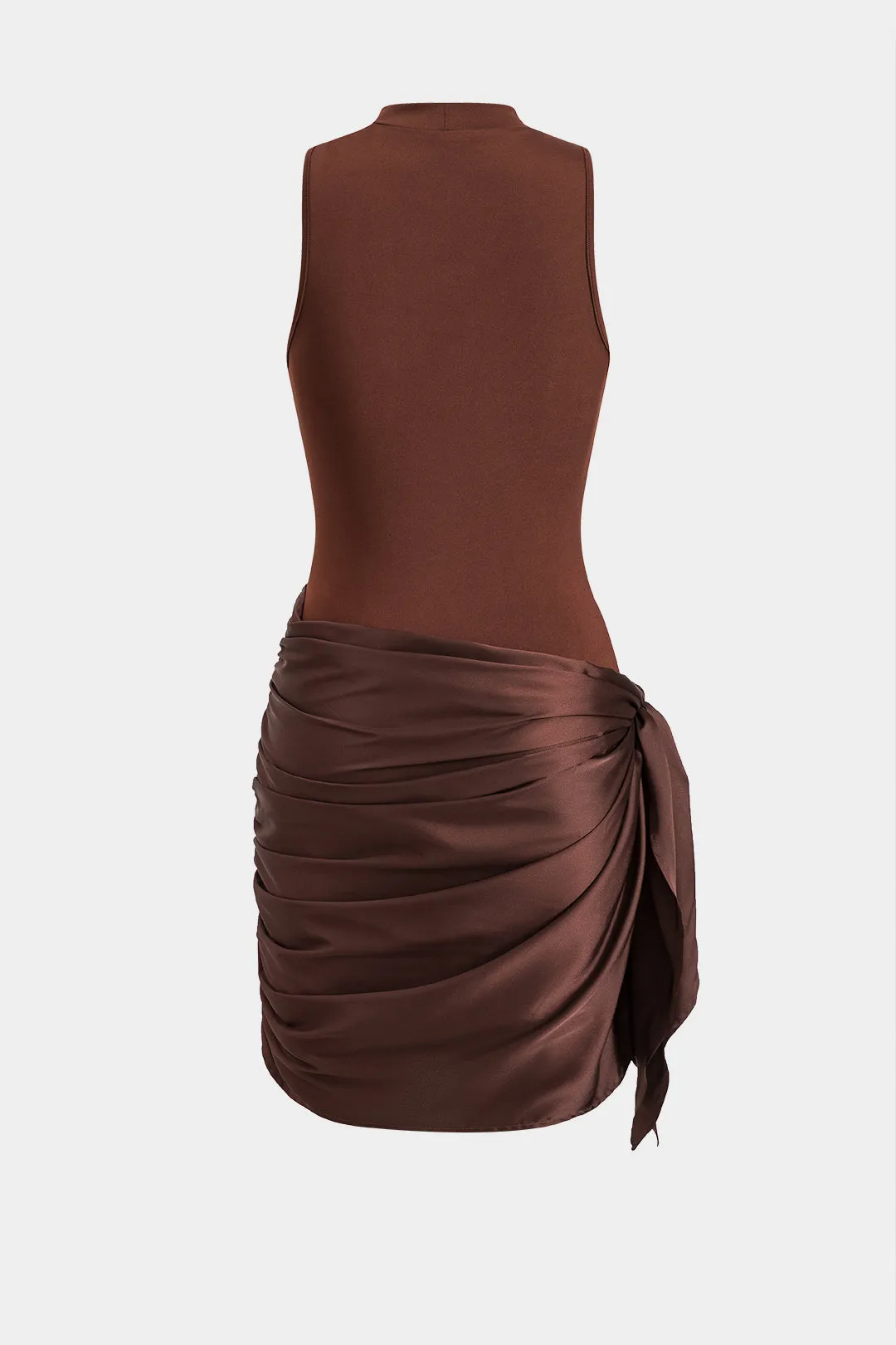 Satin patchwork ruched tie knude ærmeløs mini kjole sold by Micas product image thumbnail 2