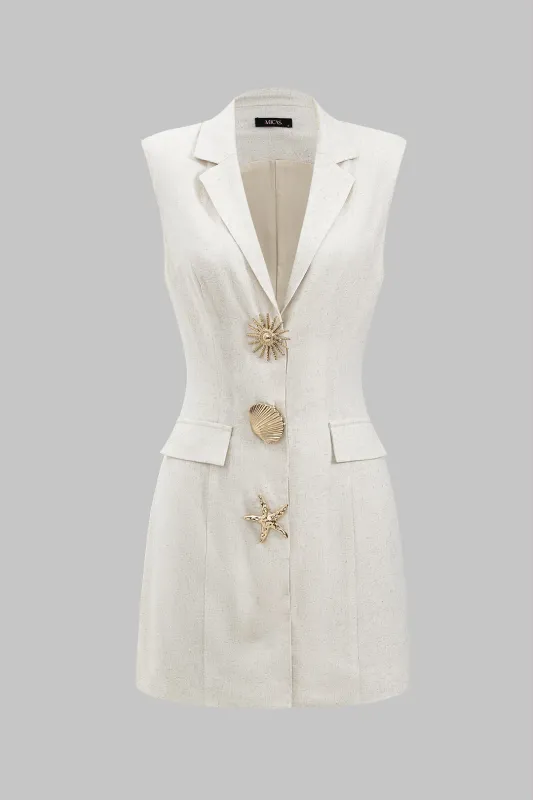 Linned shell knap falsk lomme ærmeløs mini kjole sold by Micas