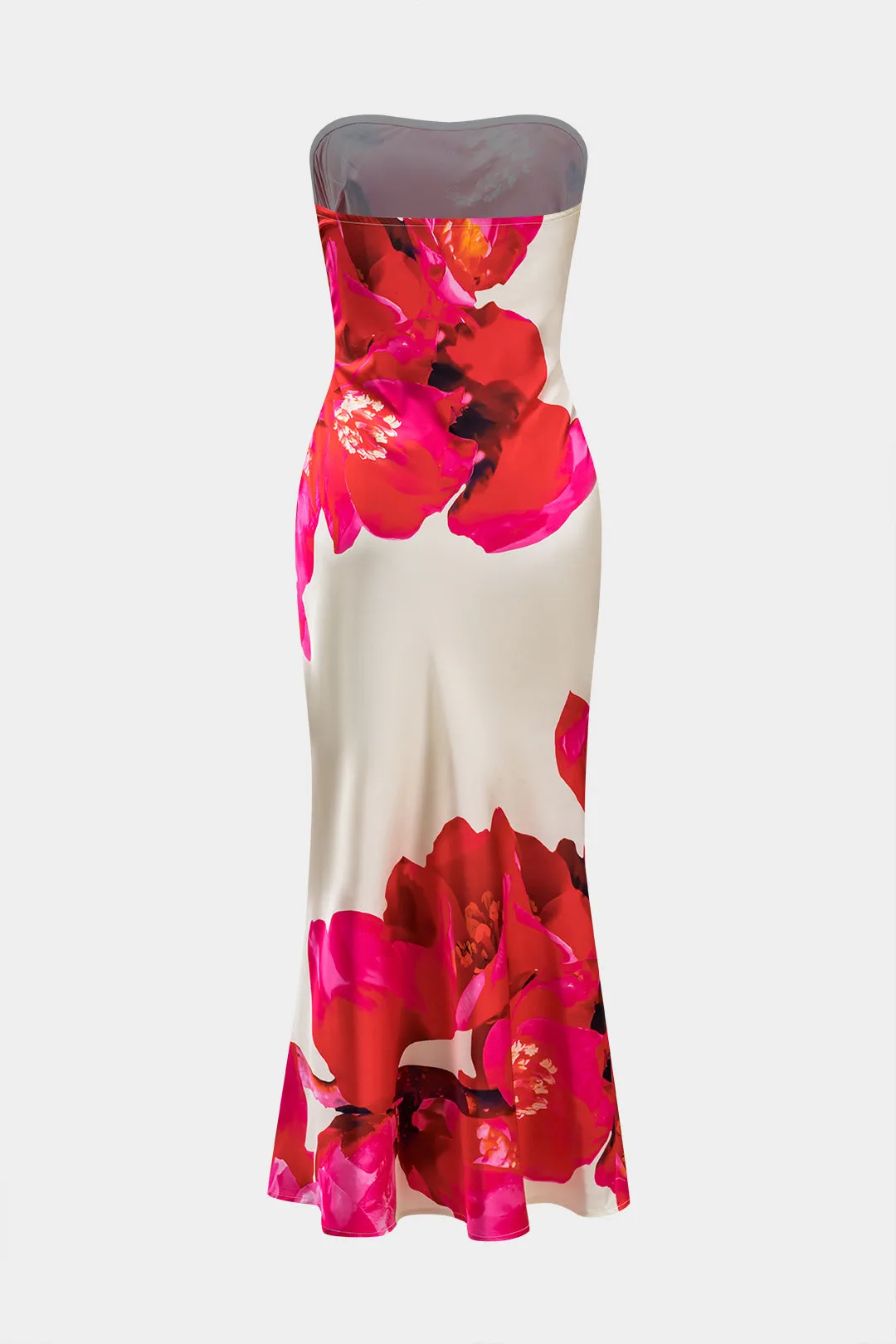 Blomsterprint satin stroppeløs midi -kjole sold by Micas product image thumbnail 2