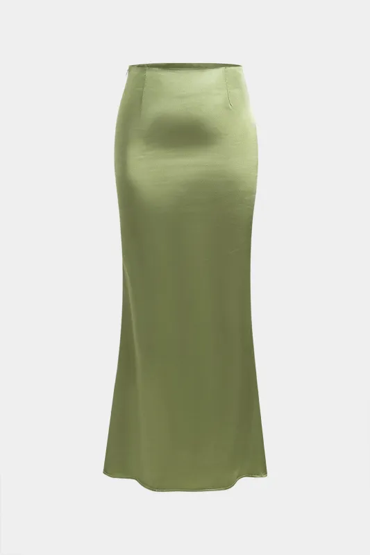 Solid satin lynlås nederdel sold by Micas