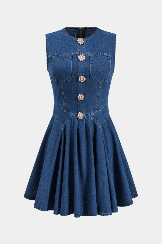 Denim knap tank ærmeløs mini kjole sold by Micas