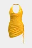 Plus størrelse ruched grime hals rygfri mini kjole sold by Micas