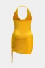Plus størrelse ruched grime hals rygfri mini kjole sold by Micas