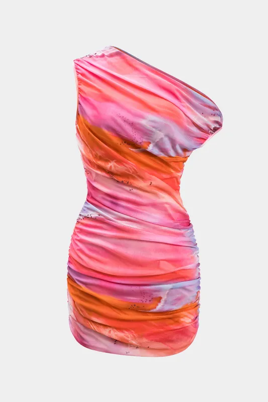 Ombre Print Mesh Ruched Mini Dress sold by Micas