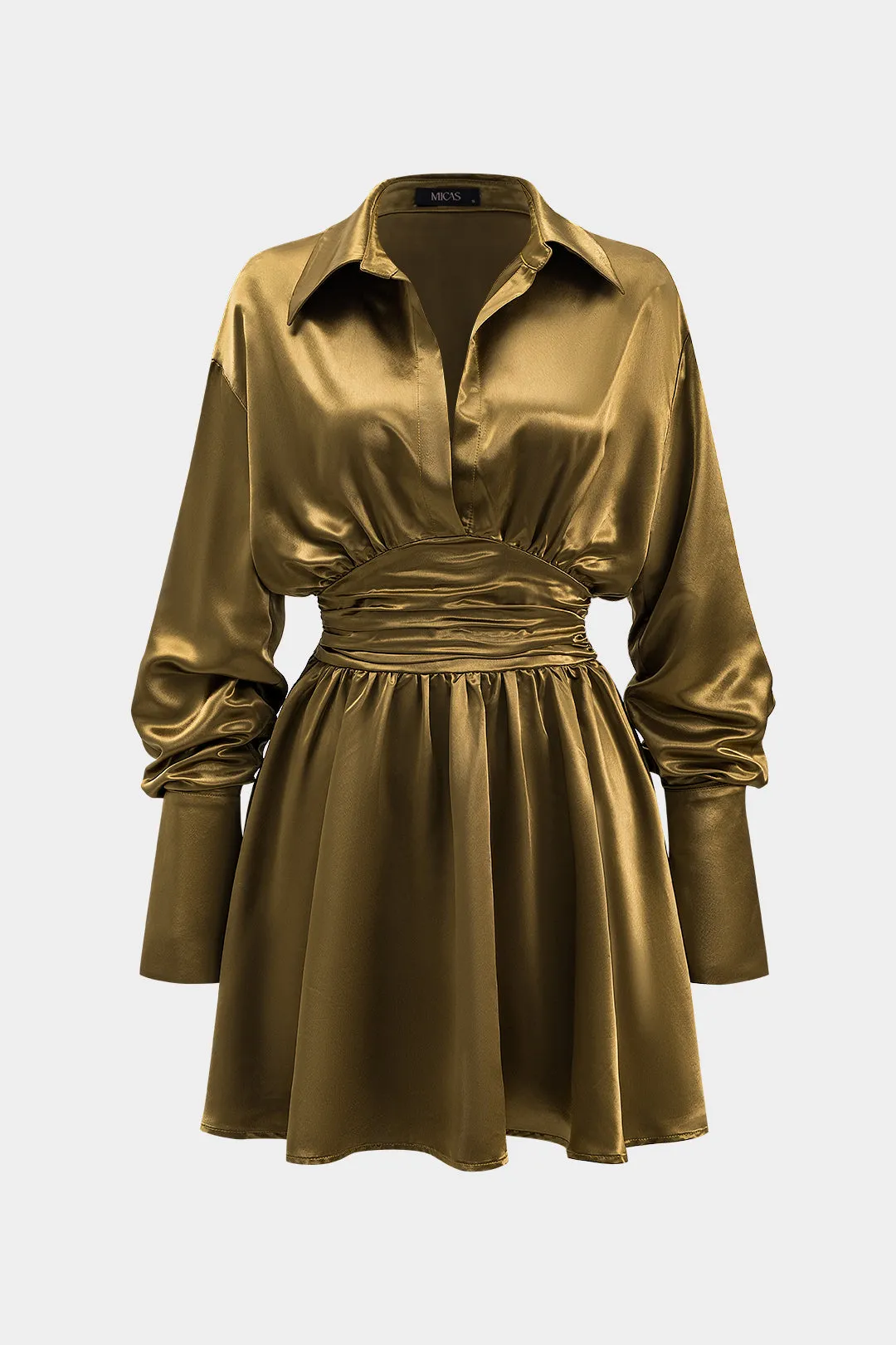 Satin ruched langærmet mini kjole sold by Micas