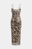 Tiger Print Mesh Ruched Rackless Slip Maxi Dress sold by Micas