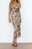Tiger Print Mesh Ruched Rackless Slip Maxi Dress sold by Micas