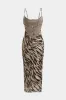 Tiger Print Mesh Ruched Rackless Slip Maxi Dress sold by Micas