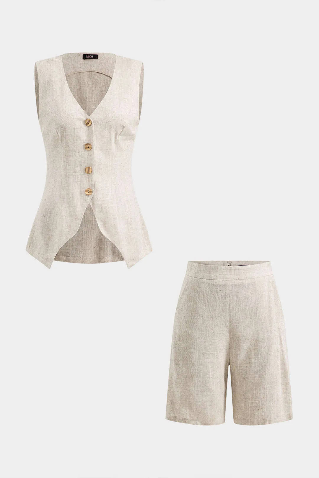 Linned Ruched Button Top og Zipper Shorts sæt sold by Micas product image thumbnail 2