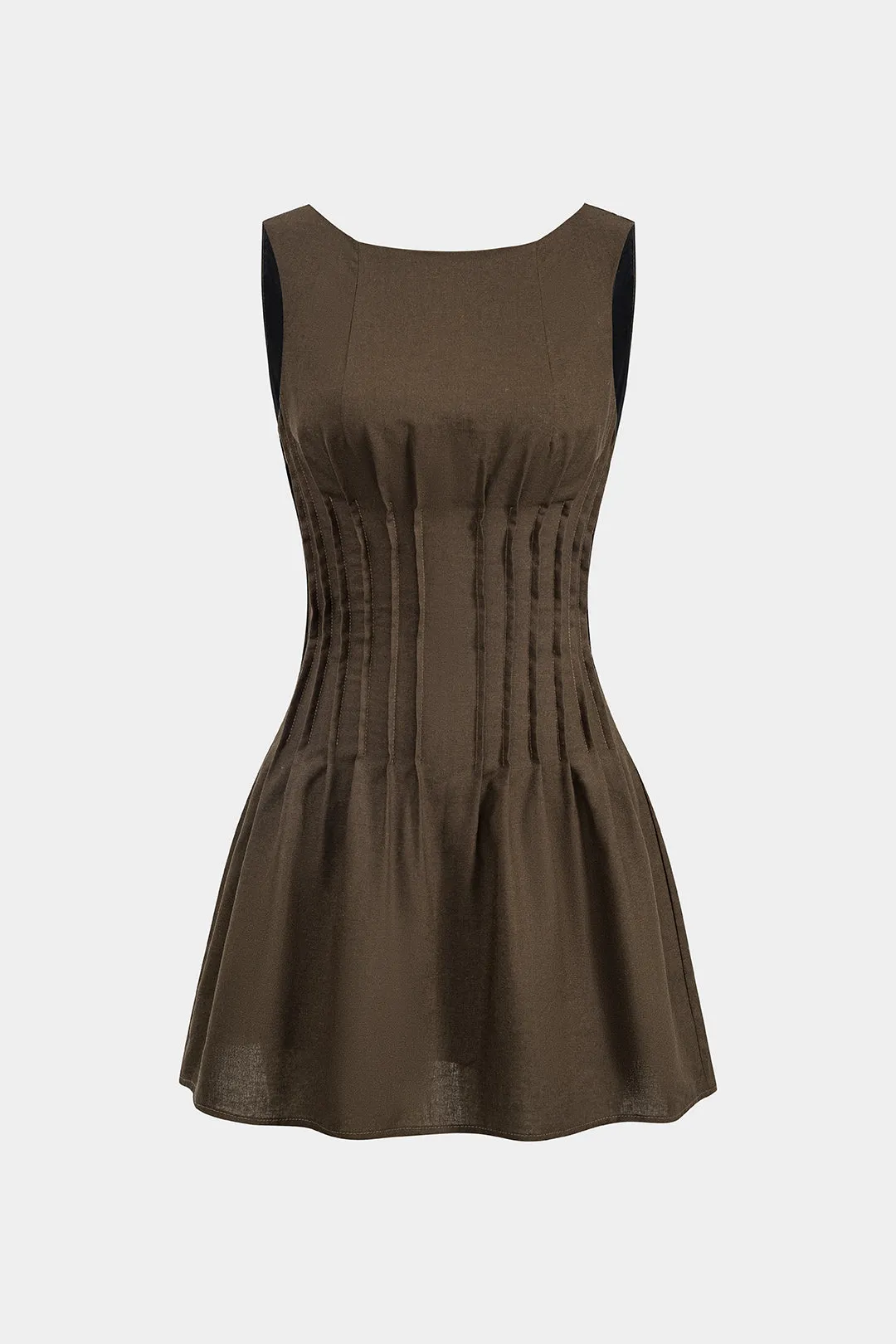 Linned Ruched lynlås ærmeløs mini kjole sold by Micas