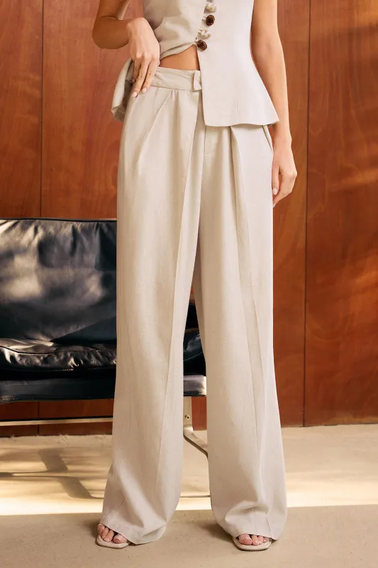 Linned plisserede brede benbukser sold by Micas