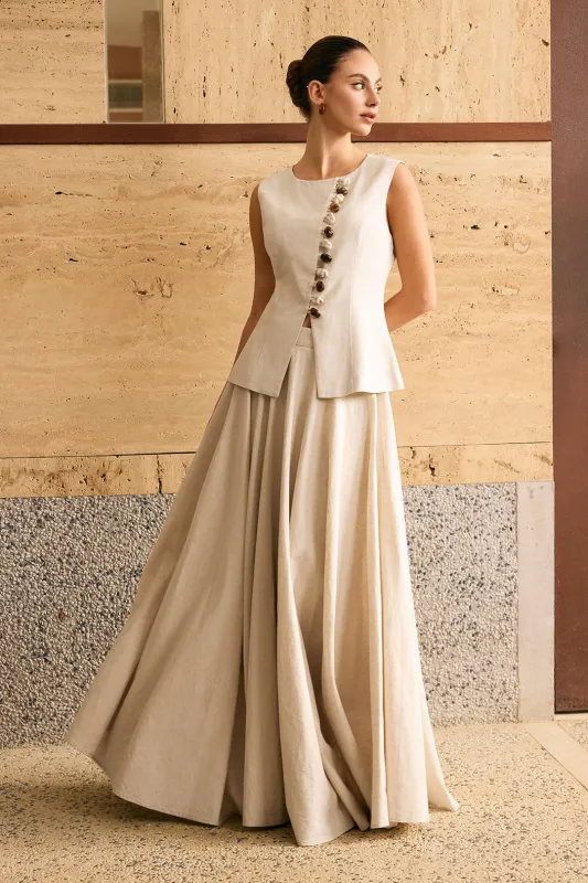 Linned Ruched maxi nederdel sold by Micas