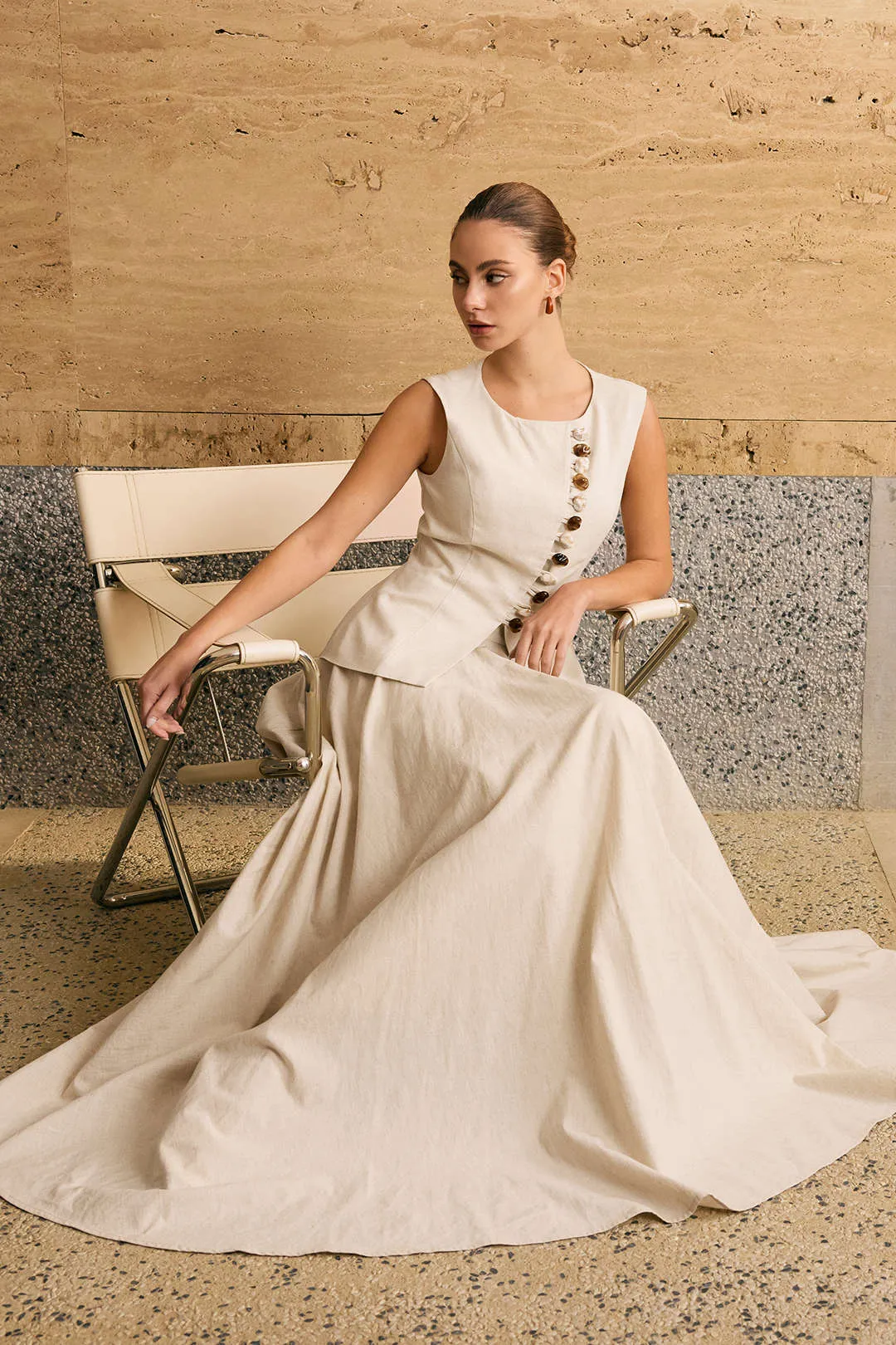 Linned Ruched maxi nederdel sold by Micas product image thumbnail 5