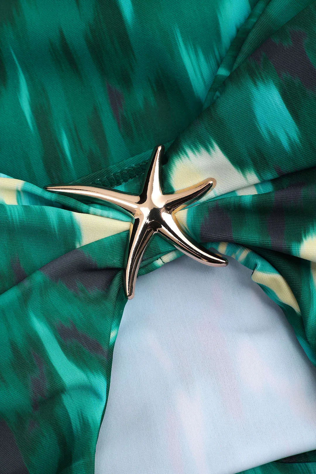 Abstract Print Metallic Decor Ruched Crossed Twist Knot Cut Out Tummy Control I Swimmsuit sold by Micas product image thumbnail 3