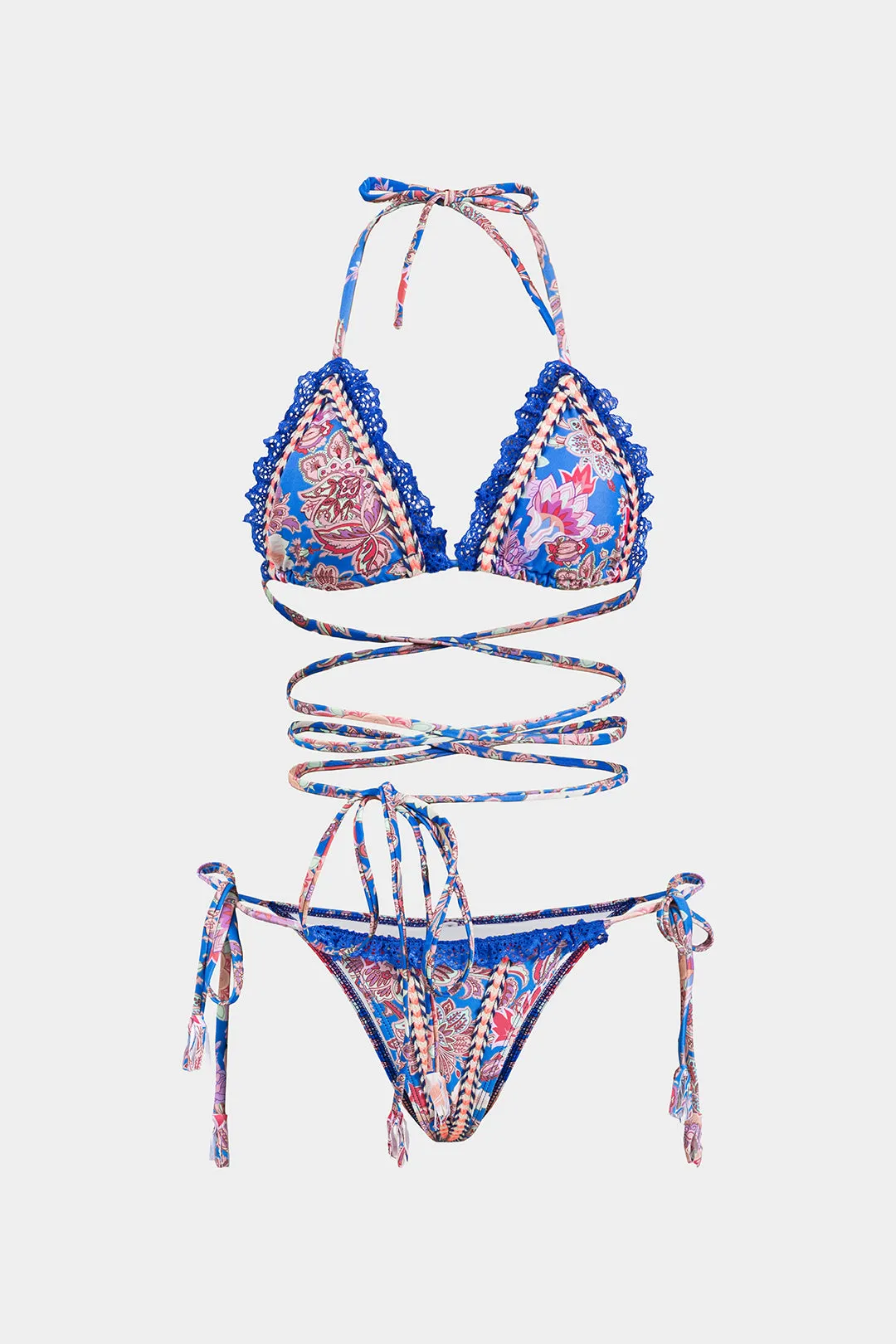 Blomsterprint blonder trimbinding af patchwork bikini sæt sold by Micas