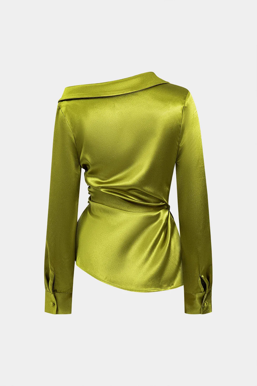 Satin asymmetrisk ruched knap langærmet shirt sold by Micas product image thumbnail 2