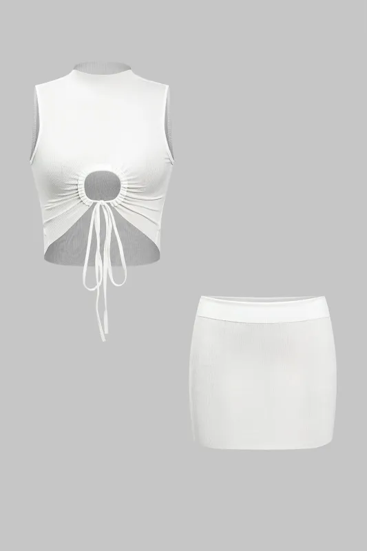 Ruched udskåret slipsfront top og nederdel sold by Micas