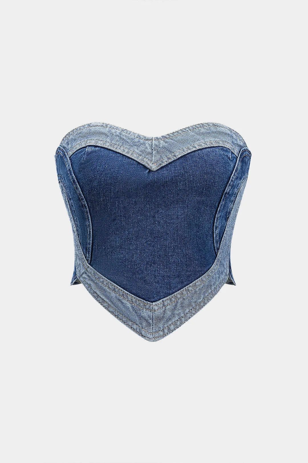 Denim patchwork lynlås tube top sold by Micas