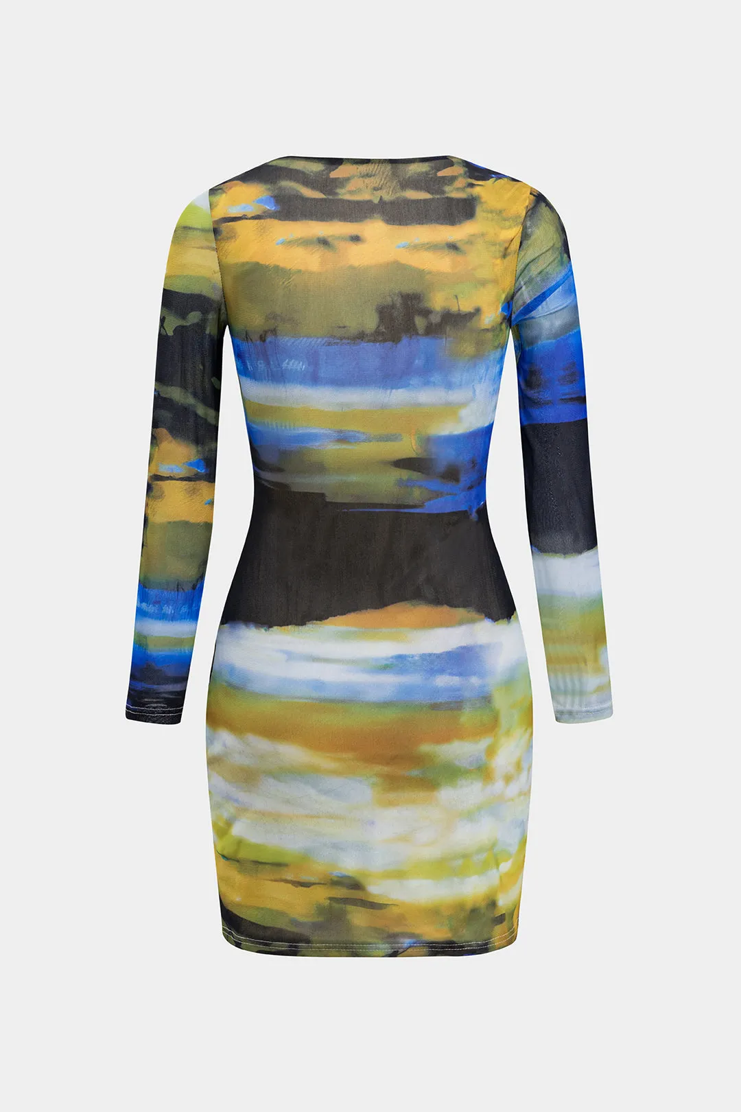 Abstract Print Mesh Ruched Cut Out Langærmet mini -kjole sold by Micas product image thumbnail 2