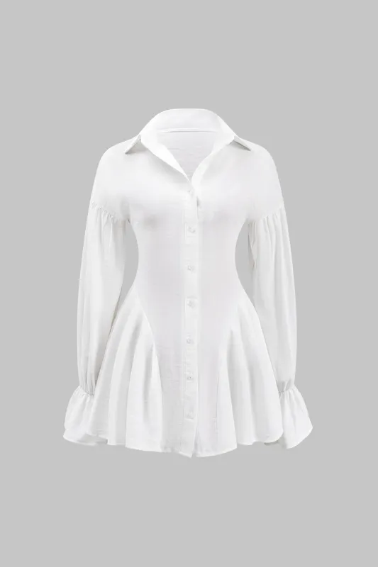 Ruched Button Bell Sleeve Mini Dress sold by Micas