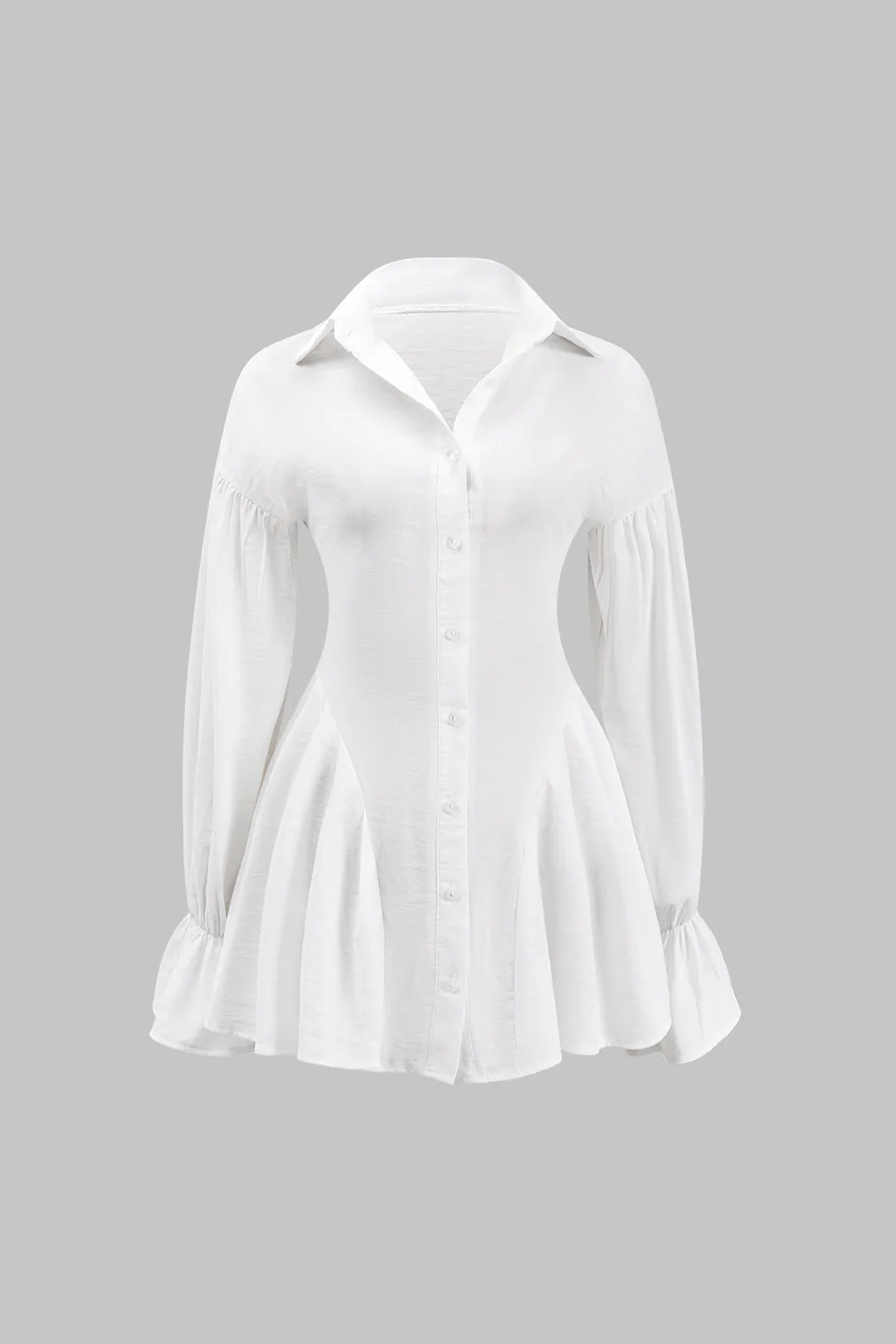 Ruched Button Bell Sleeve Mini Dress sold by Micas