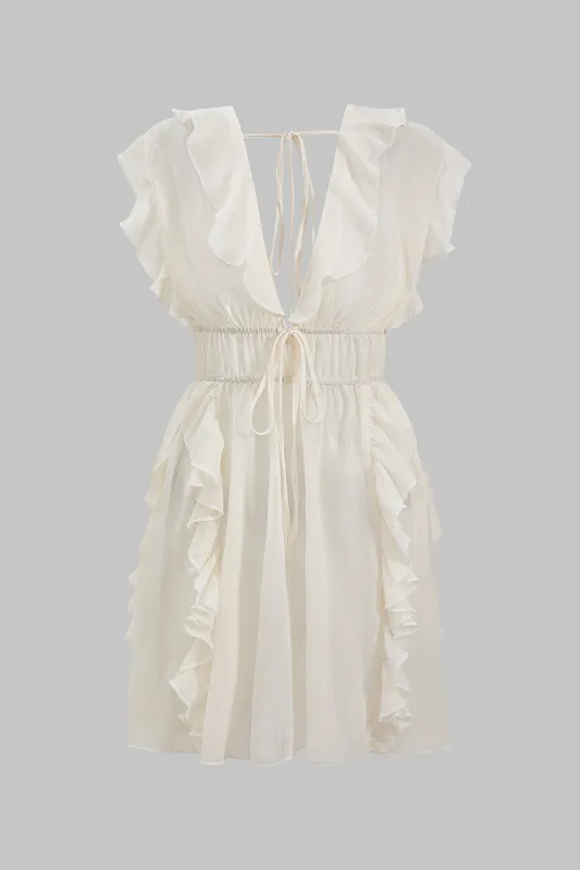 Chiffon Ruched slips foran rygfri mini kjole sold by Micas