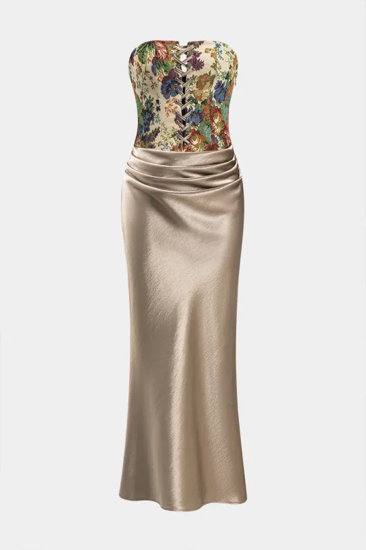 Satinbroderi Ruched DrawString Stropless Maxi Dress sold by Micas
