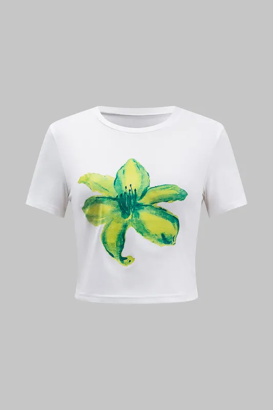 Blomsterprint kort ærme t-shirt sold by Micas