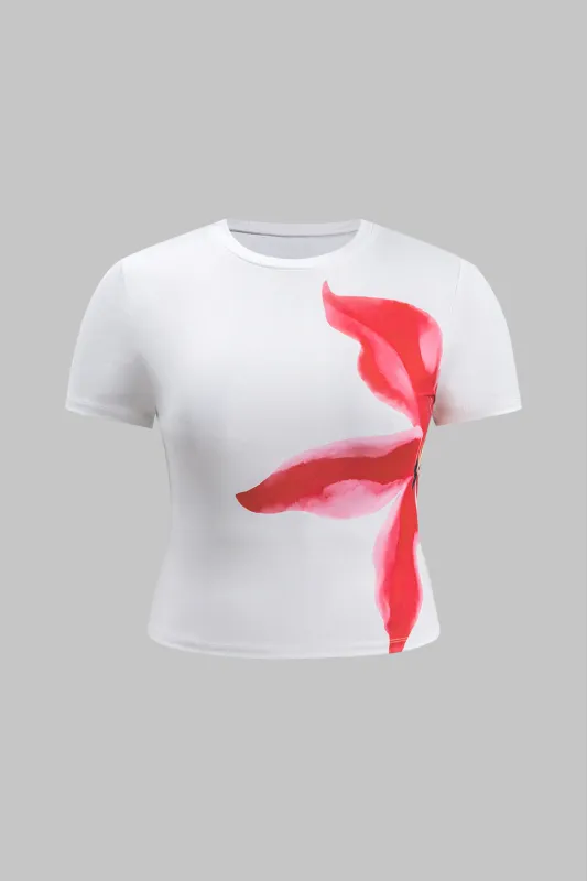Plus størrelse blomsterprint kortærmet t-shirt sold by Micas