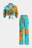 Tie farvestof satin -knap langærmet skjorte og ruched brede benbukser sæt sold by Micas