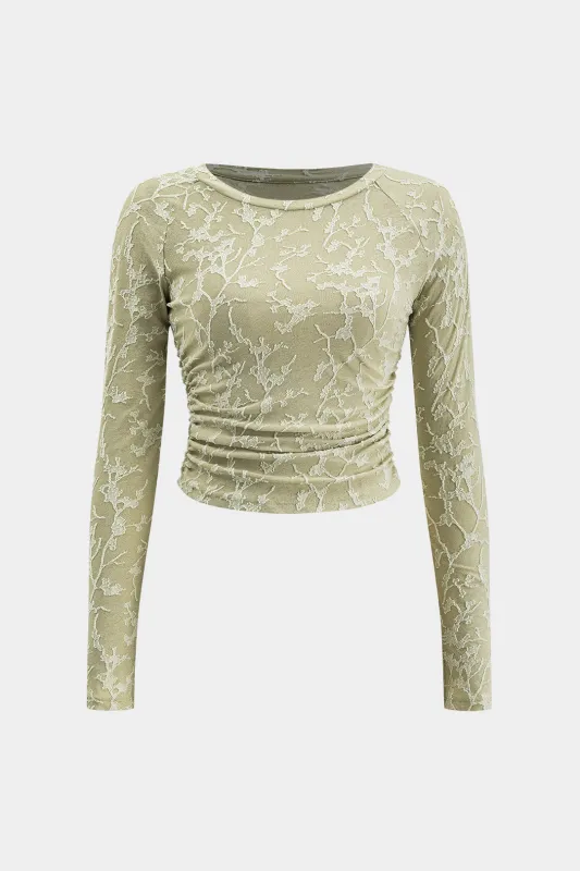 Tekstureret ruched langærmet top sold by Micas