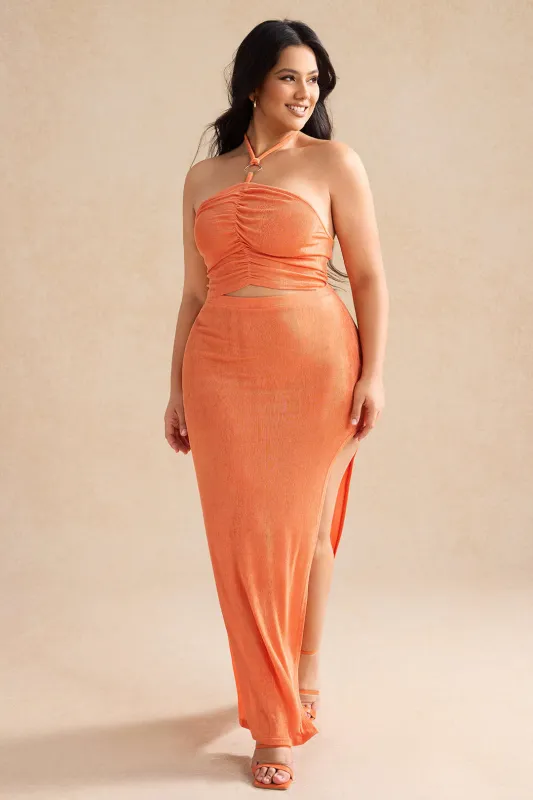 Plus størrelse ruched binding cami top og spalte nederdel sæt sold by Micas